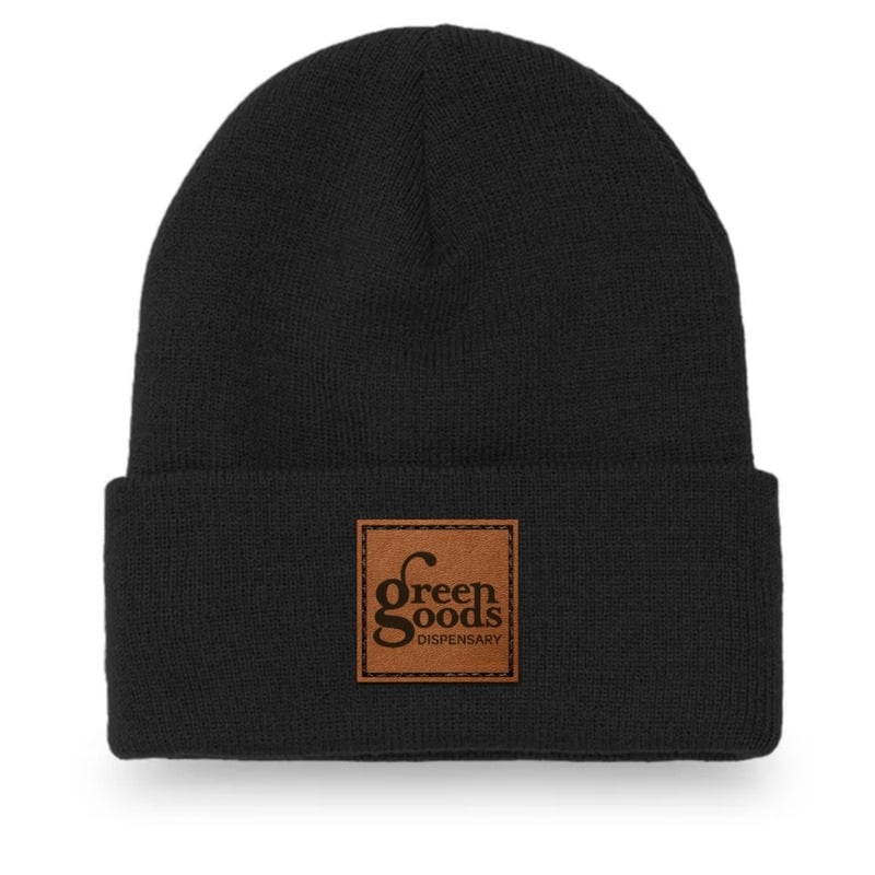 Leather Patch Beanie - Black