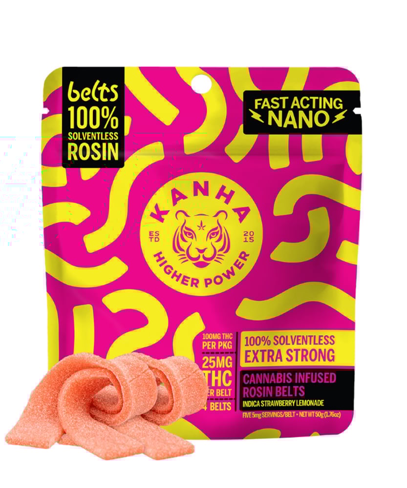 Kanha - Indica Sour Strawberry Lemonade Rosin Gummy Belts (100mg) Kanha - Indica Sour Strawberry Lemonade Rosin Gummy Belts (100mg)
