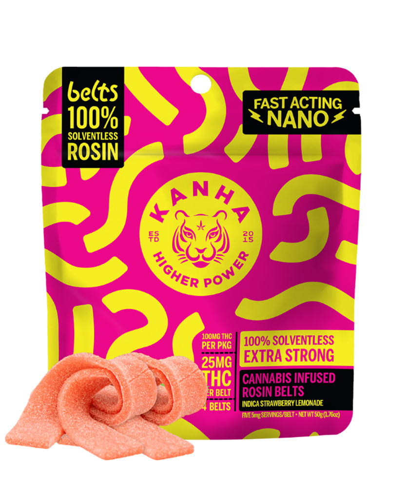 Kanha - Indica Sour Strawberry Lemonade Rosin Gummy Belts (100mg)