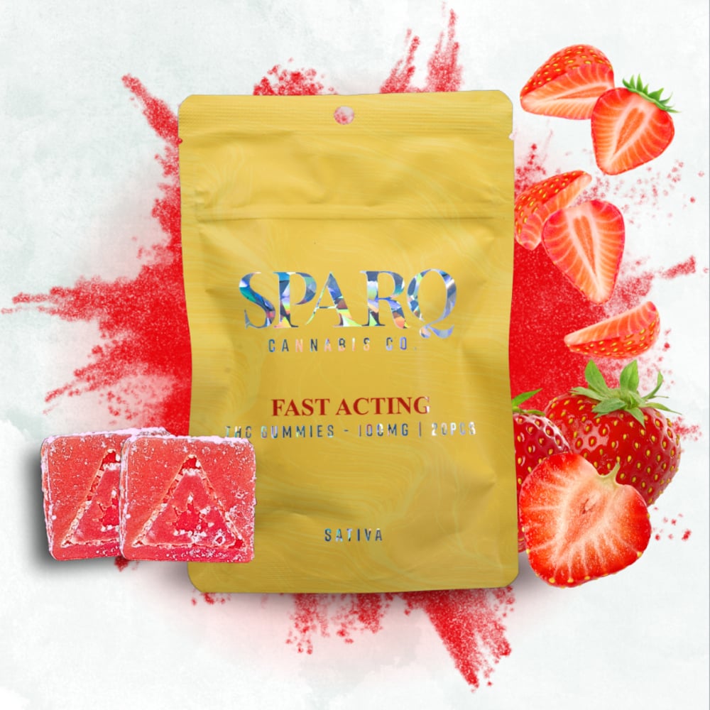 Sparq - Sour Strawberry Sativa Fast Acting Gummies (100mg 20pk) Sparq - Sour Strawberry Sativa Fast Acting Gummies (100mg 20pk)