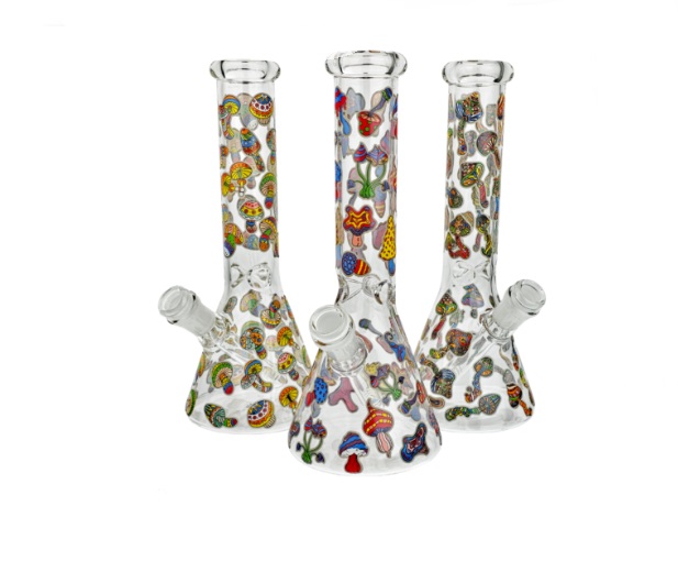 Trippy Mushroom Decal Beaker 10" Bong With Bowl Included