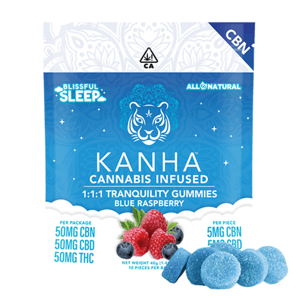 KANHA | Tranquility | 1:1:1 CBN:CBD:THC | Blue Raspberry | 50mg CBN/ 50mg CBD/ 50mg THC | 10-pack