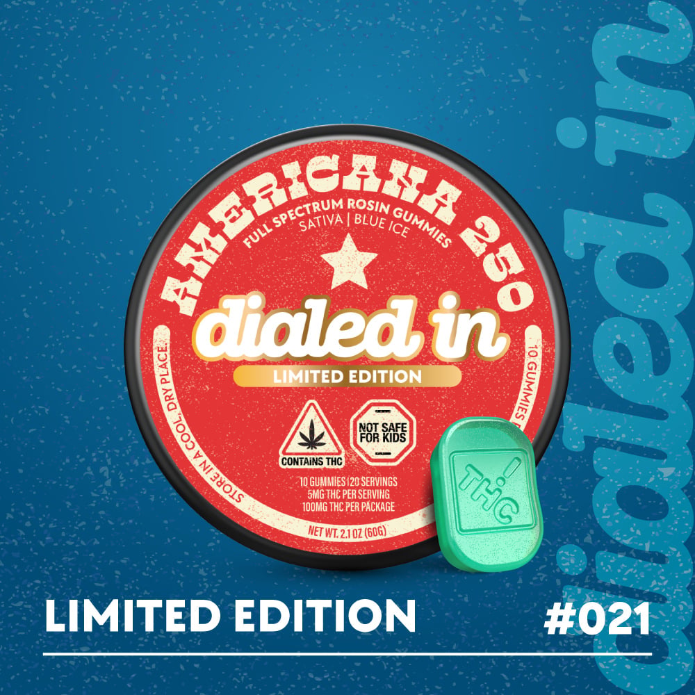 Dialed In - Blue Ice x Americana 250 Limited Edition Rosin Gummies (100mg 20pk)