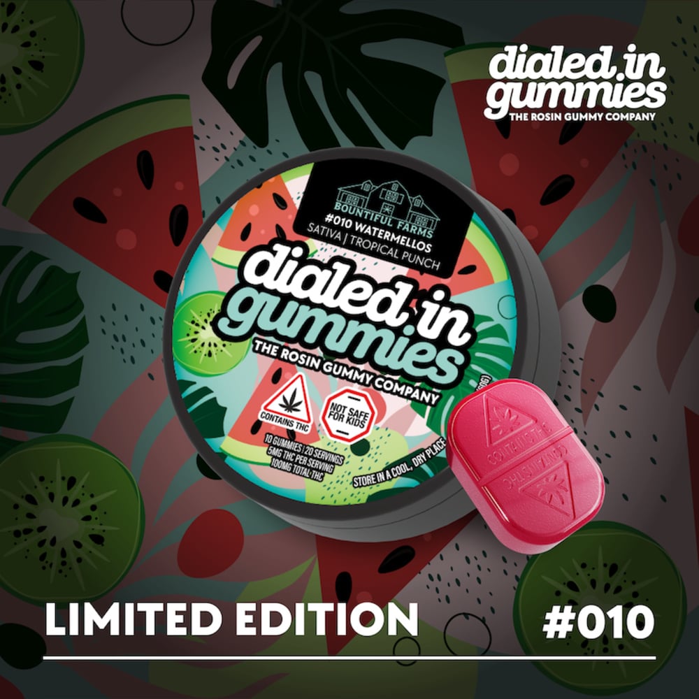 Dialed In - Tropical Punch x Watermellos Limited Edition Rosin Gummies (100mg 10pk)