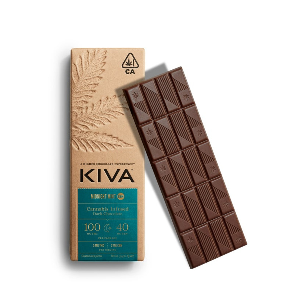 5mg : 2mg CBN Kiva 'Midnight Mint' Dark Chocolate Bar 100mg THC : 40mg CBN total