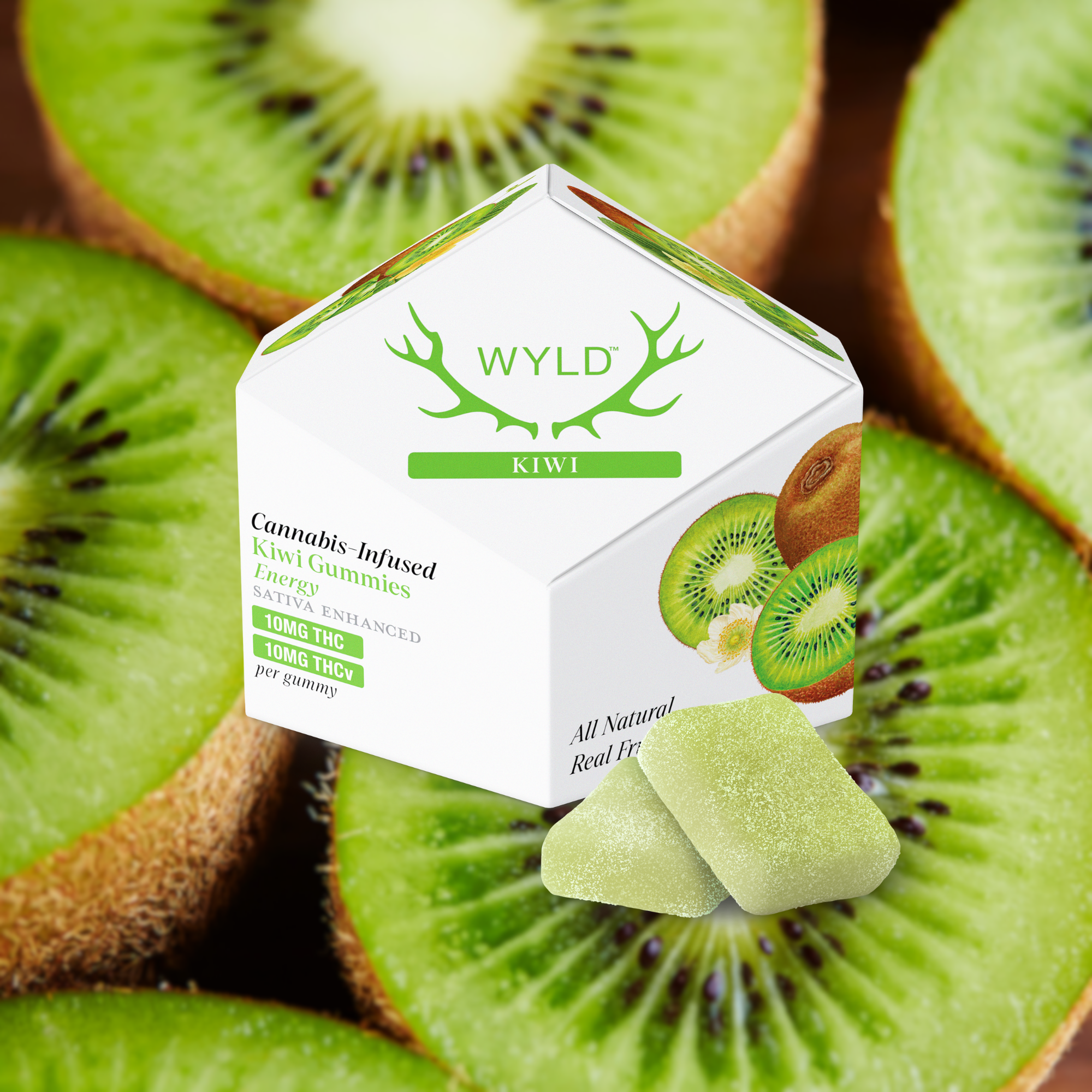 Kiwi 1:1 THCv + Sativa Enhanced Gummies | 100mg THC:100mg THCv