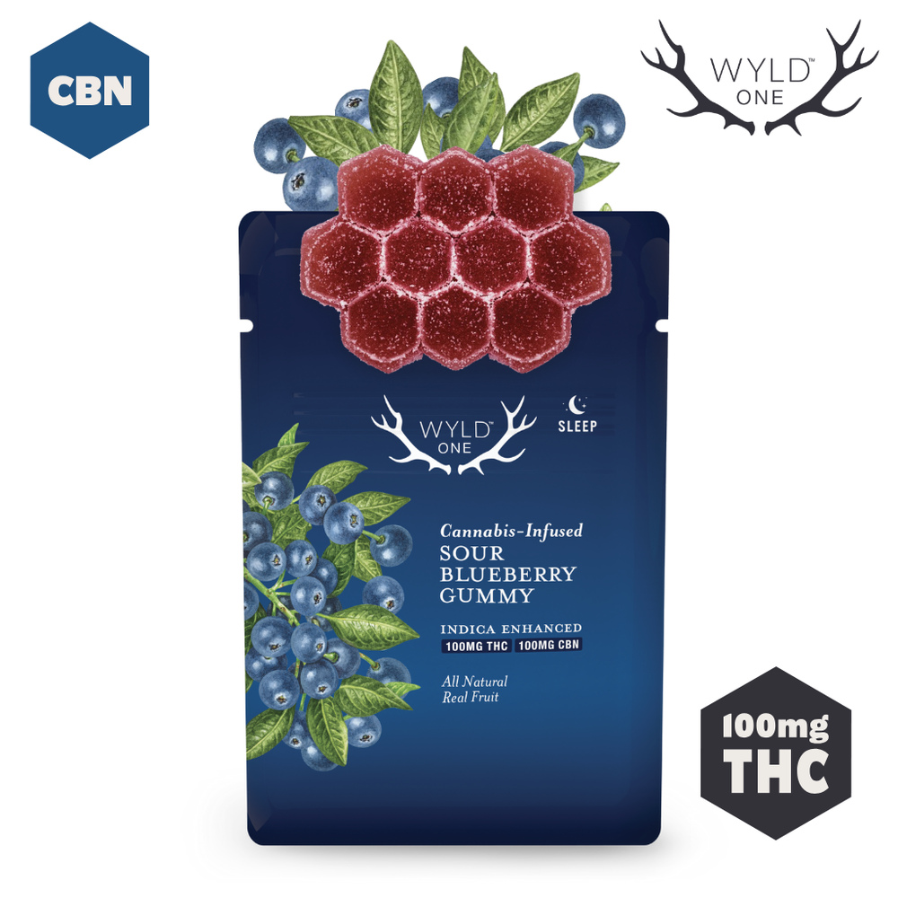 Wyld ONE: Sour Blueberry 1:1 CBN + Indica Gummy | 100mg THC:100mg CBN