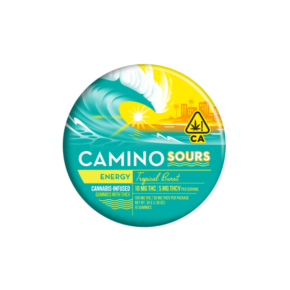 10mg : 5mg THCV Camino Sours 'Energy' Tropical Burst Gummies 100mg THC and 50mg THCV total
