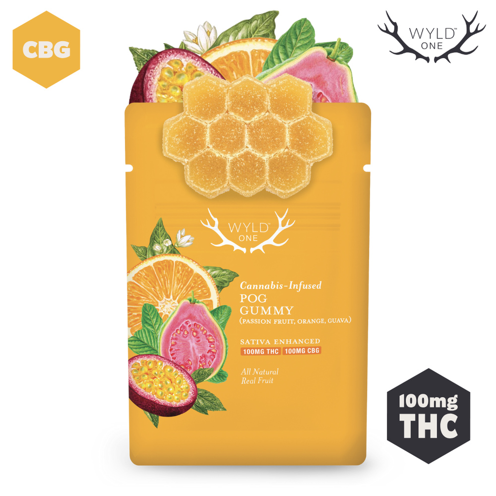Wyld ONE: Passion Orange Guava 1:1 CBG + Sativa Gummy | 100mg THC:100mg CBG