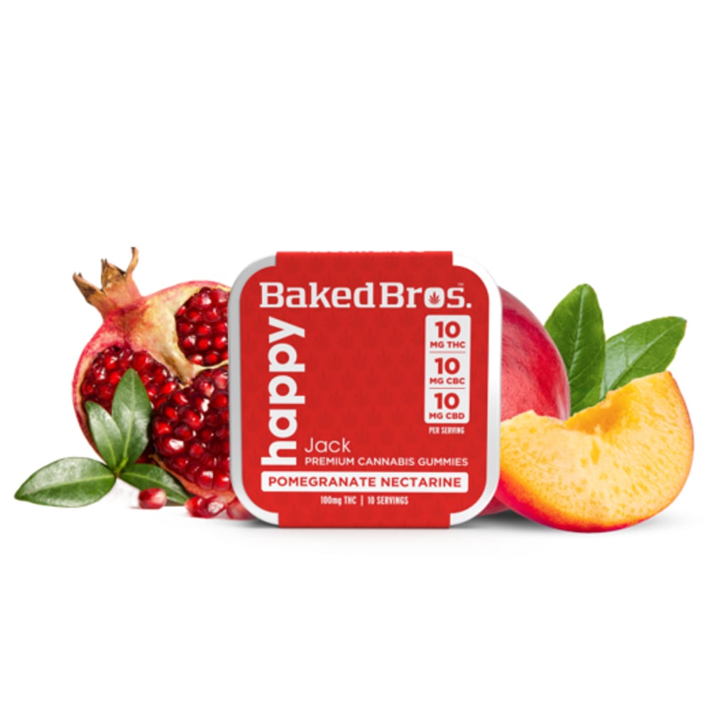 Baked Bros Happy: 100mgTHC : 100mgCBD : 100mgCBC : Pomegranate Nectar Gummies (Jack Herer)