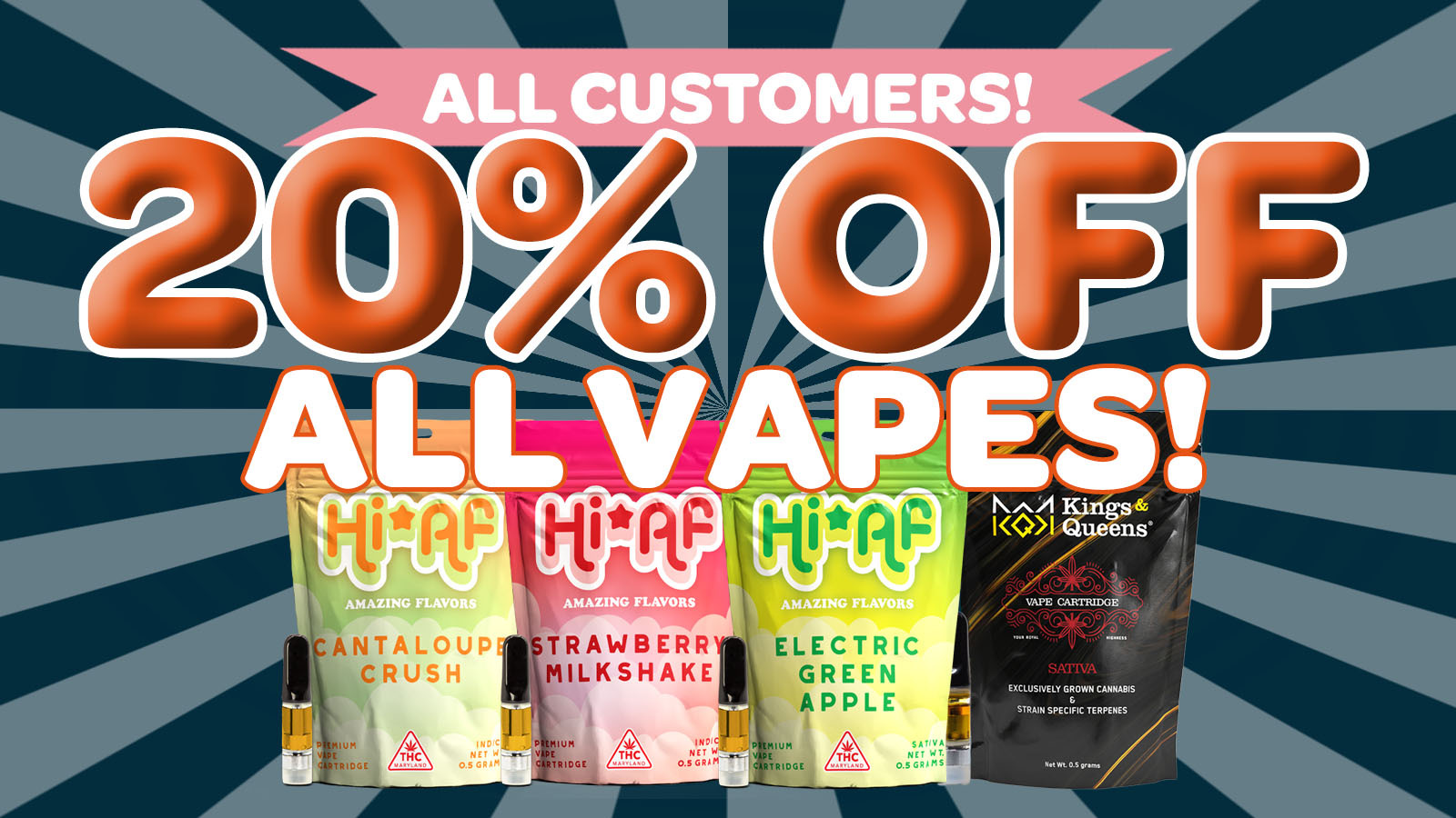 20% OFF ALL VAPES! special