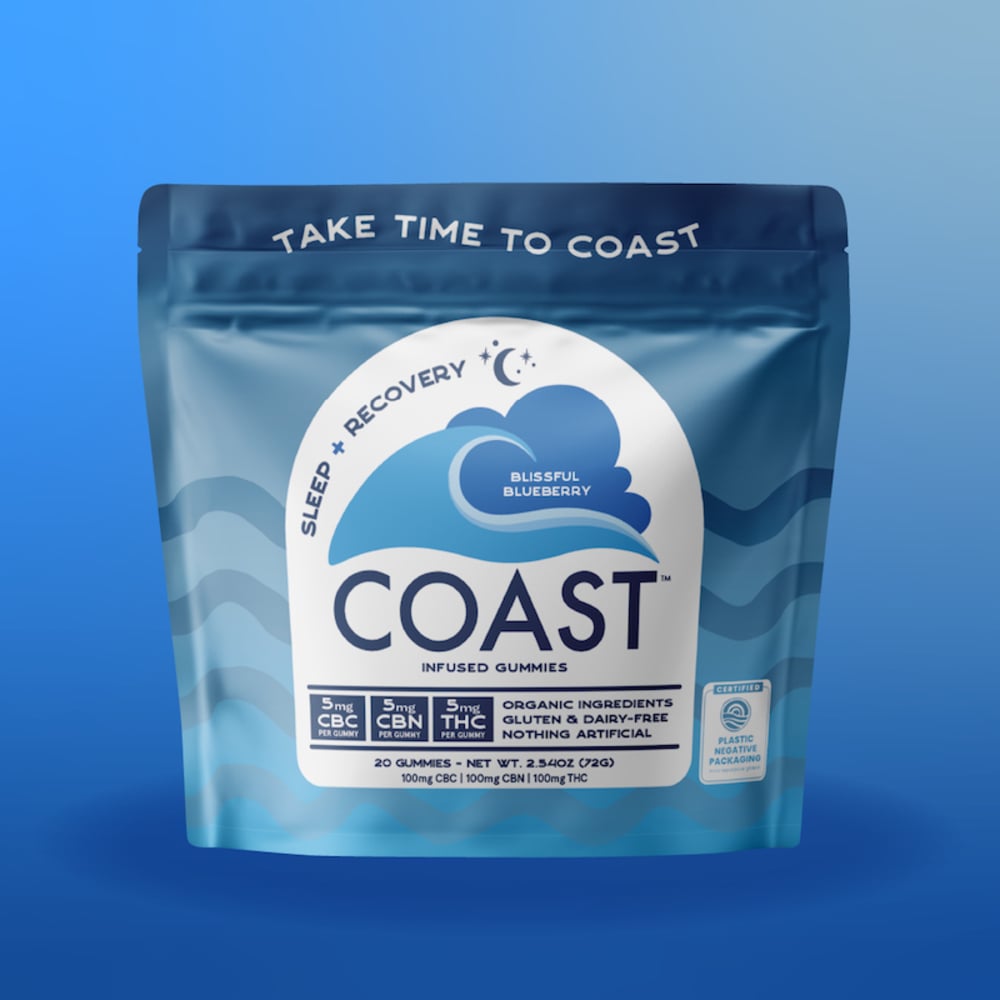 Coast - Blissful Blueberry (Recovery Sleep) 5:5:5 THC:CBN:CBC Organic Gummies (100mg 20pk) Coast - Blissful Blueberry (Recovery Sleep) 5:5:5 THC:CBN:CBC Organic Gummies (100mg 20pk)
