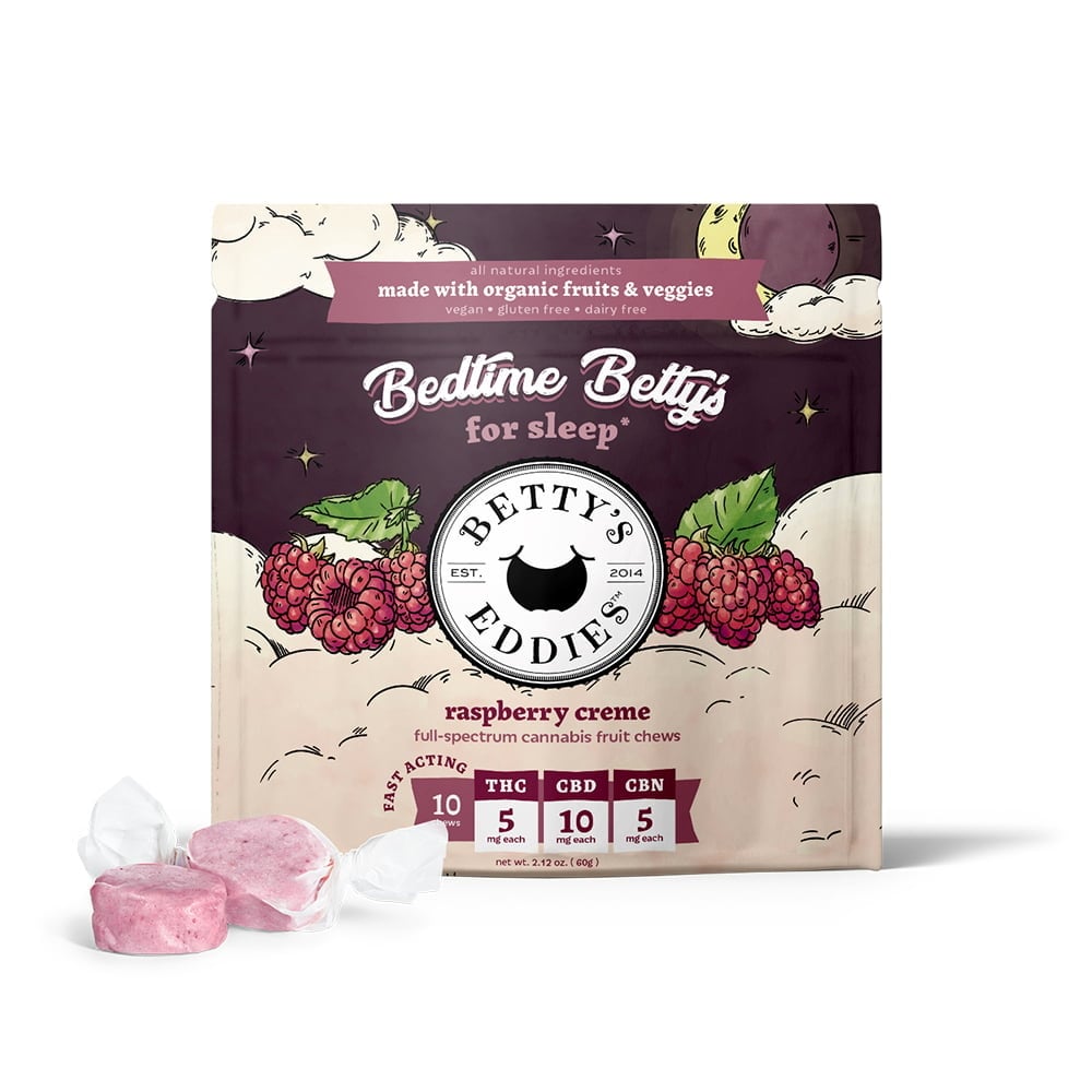 Bedtime Betty’s Raspberry Creme [10pk] (50mg THC/100mg CBD/50mg CBN) Sleep Fruit Chews
