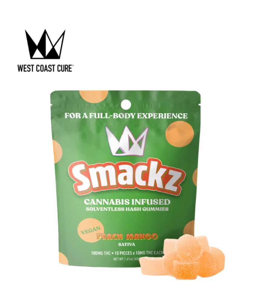 PEACH MANGO 100MG HASH INFUSED 10 PACK GUMMIES