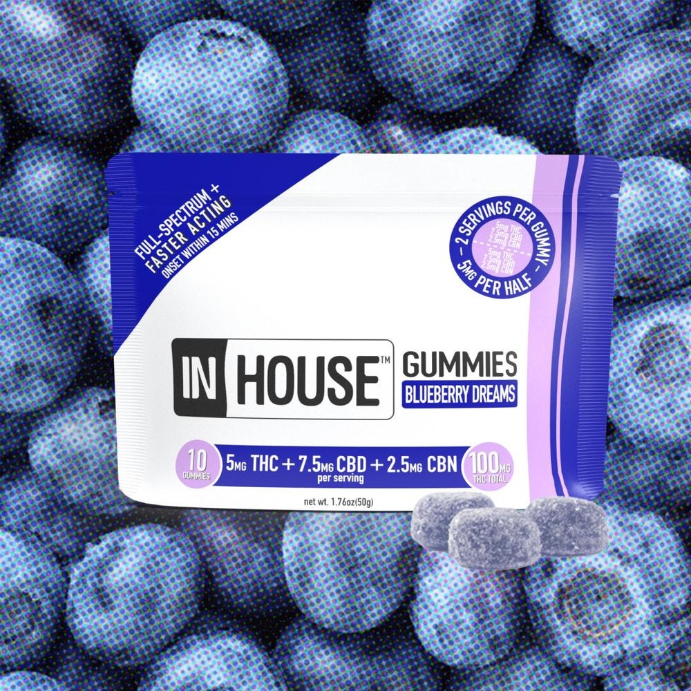 InHouse - Blueberry Dreams 3:2:1 CBD:THC:CBN Fast Acting Gummies (100mg 10pk) InHouse - Blueberry Dreams 3:2:1 CBD:THC:CBN Fast Acting Gummies (100mg 10pk)
