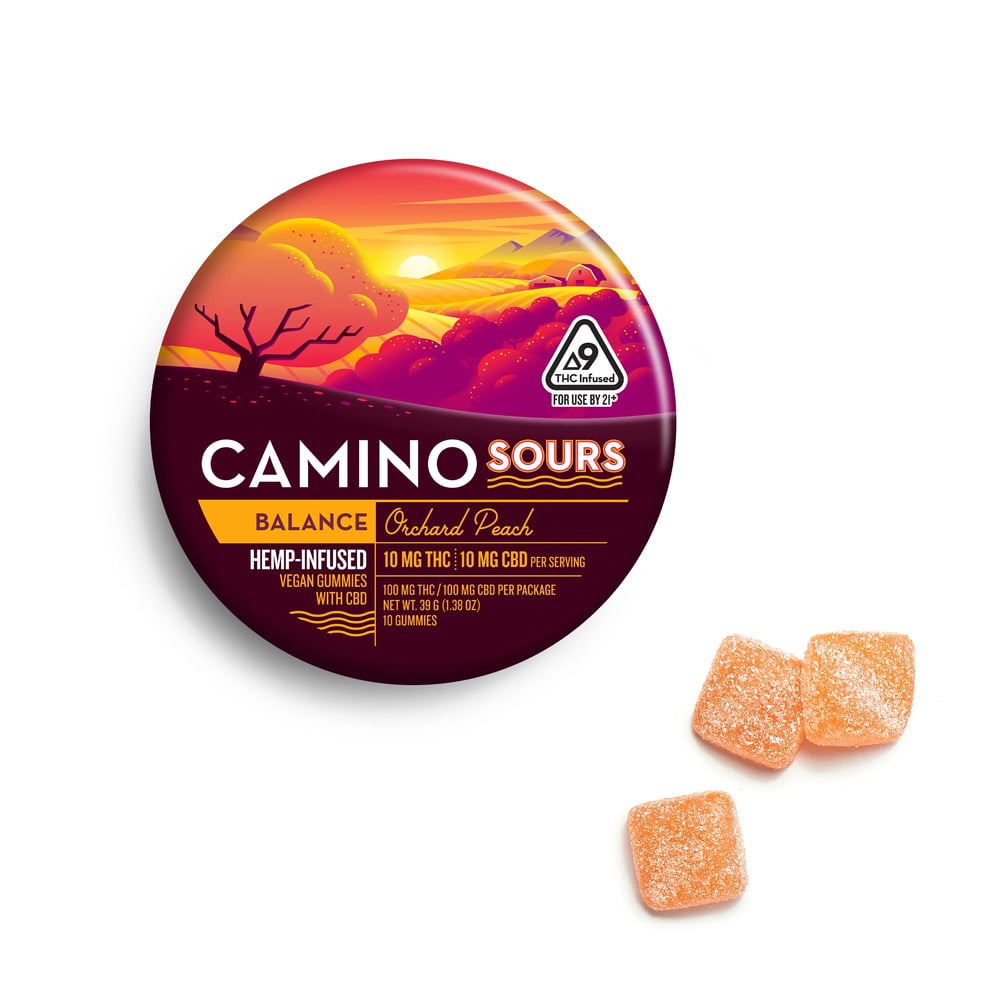 Camino - Hemp Derived - Orchard Peach 10mg THC 10mg CBD Gummies 10pk