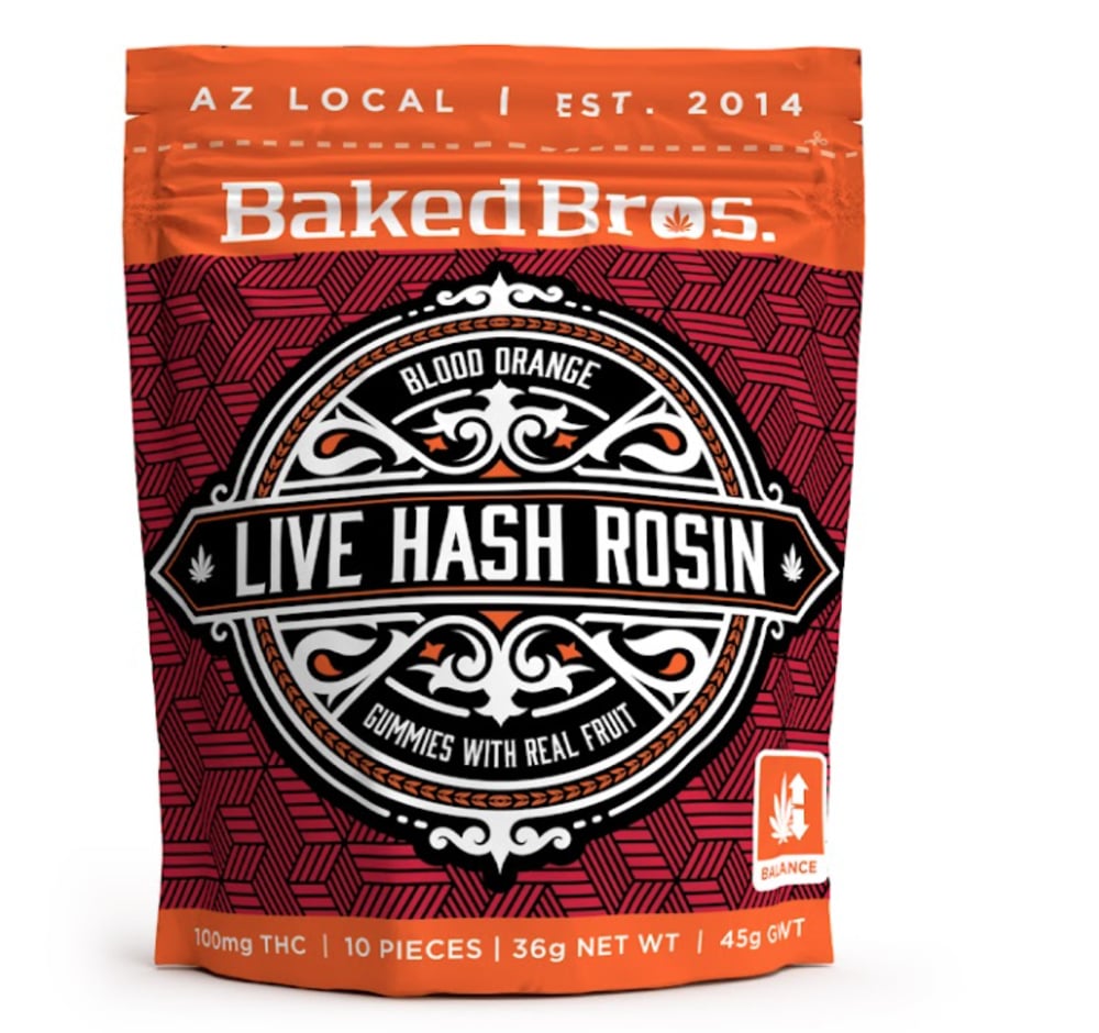 Baked Bros Live Hash Rosin Blood Orange 100mg Gummies