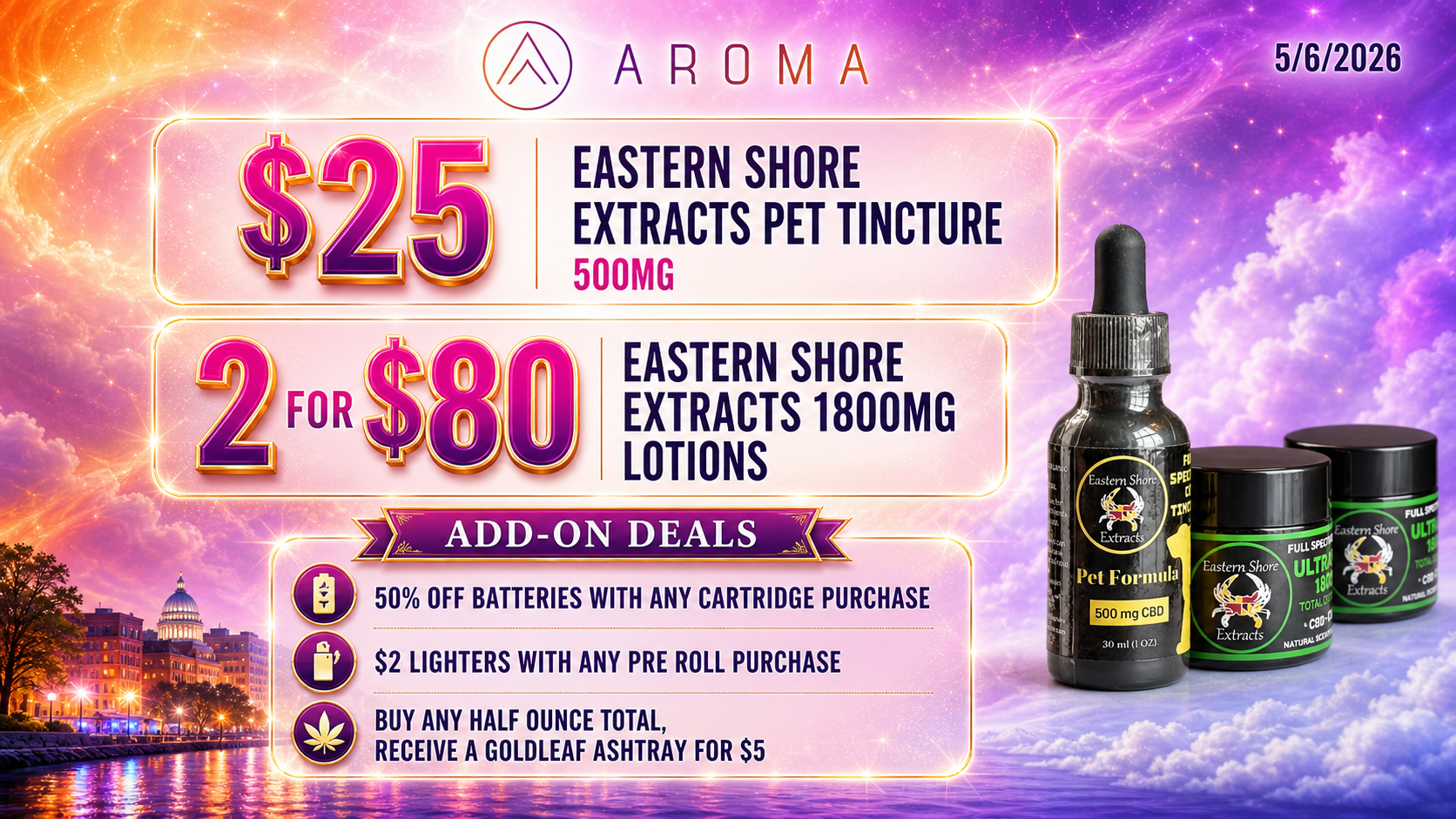 Buy 2 Eastern Shore 1800mg Lotions $80 special