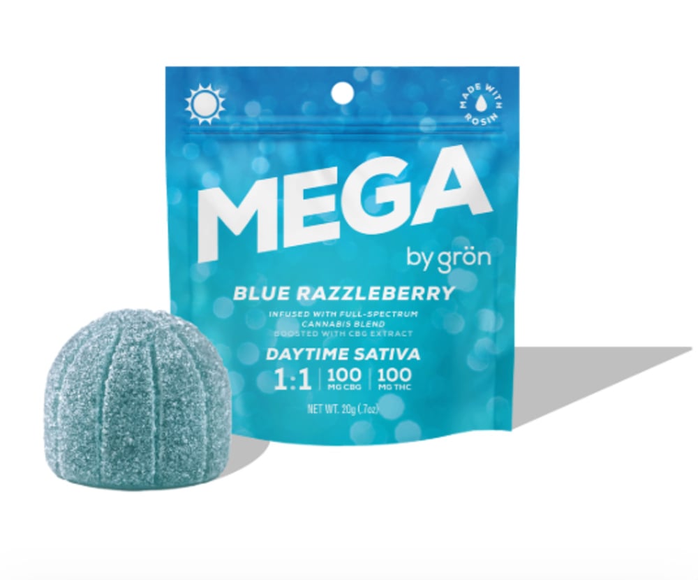 1:1 Blue Razzleberry Mega Pearl [10pk] (100mgTHC/100mgCBG)