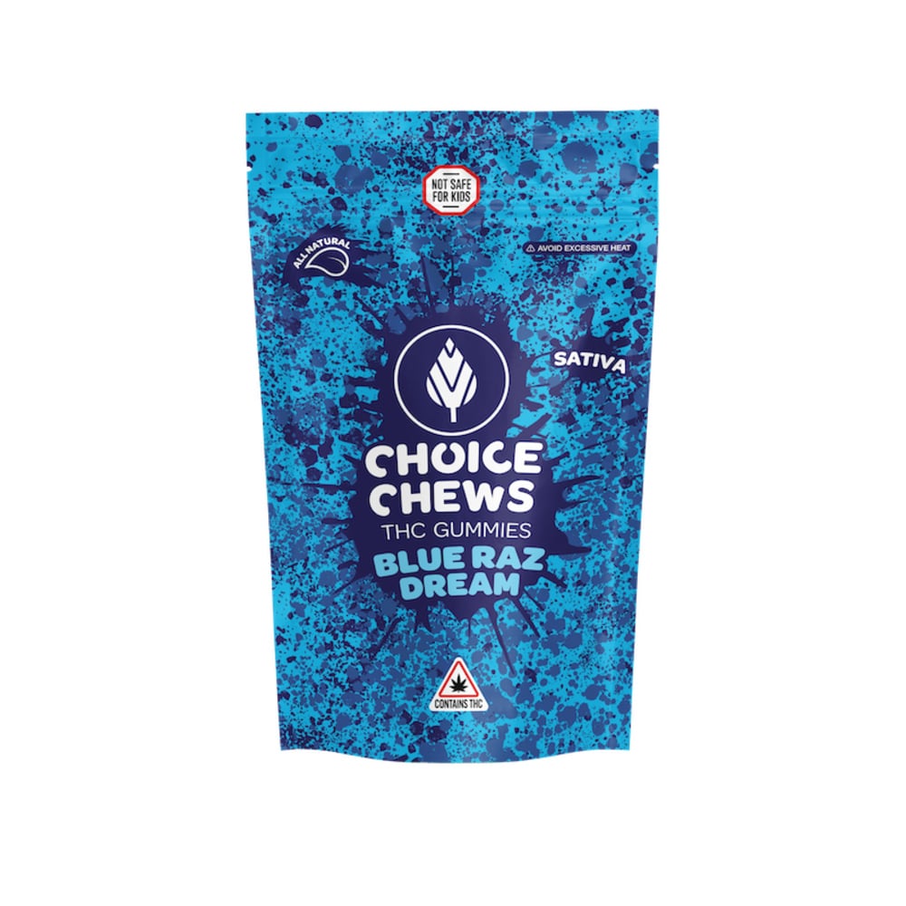 Choice Chews - Blue Raz Sativa Gummies (100mg 20pk) Choice Chews - Blue Raz Sativa Gummies (100mg 20pk)