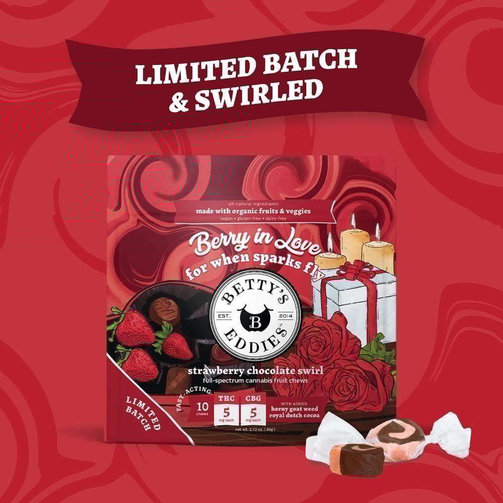 Betty's Eddies - Strawberry Chocolate Swirl "Berry in Love" 1:1 Chews (50mg 10pk)