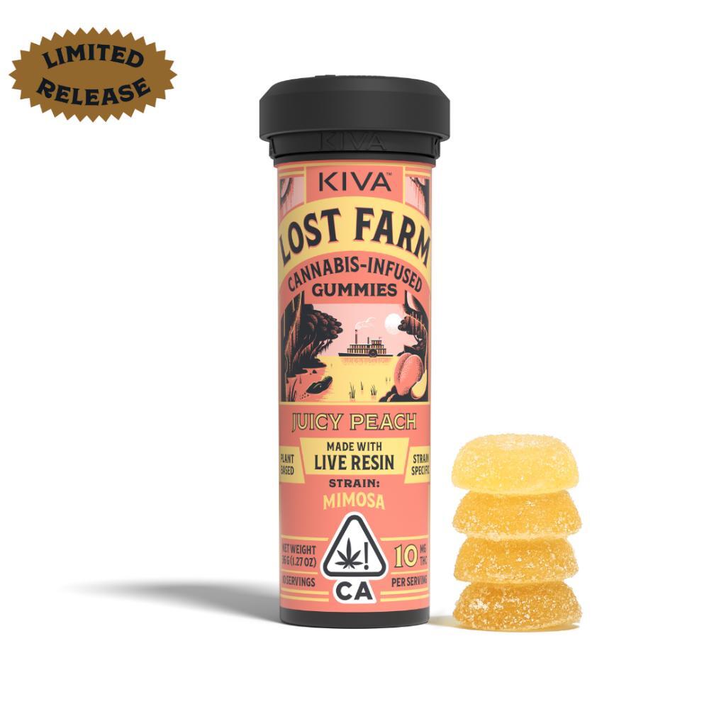 10mg Lost Farm 'Mimosa x Juicy Peach' Live Resin Gummies 100mg THC total