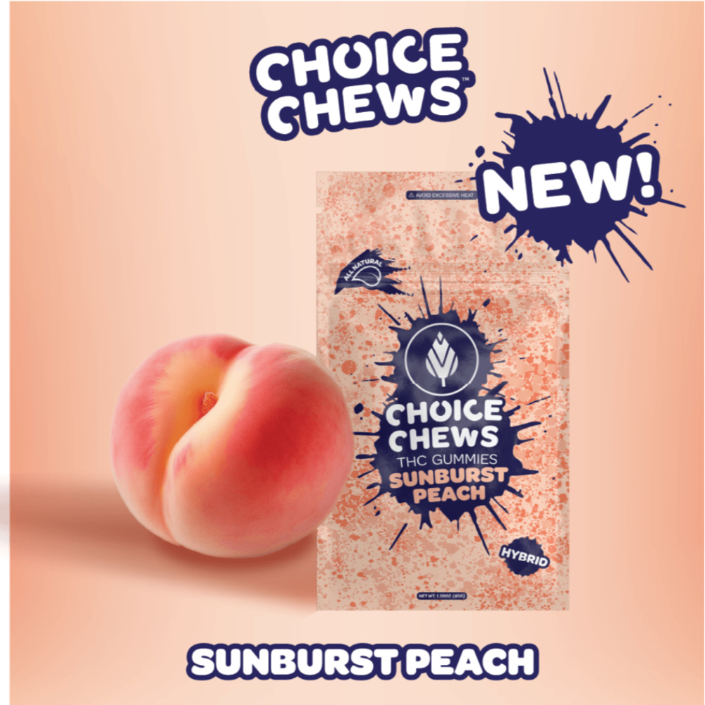 Choice Chews - Sunburst Peach Hybrid Gummies (100mg 20pk) Choice Chews - Sunburst Peach Hybrid Gummies (100mg 20pk)