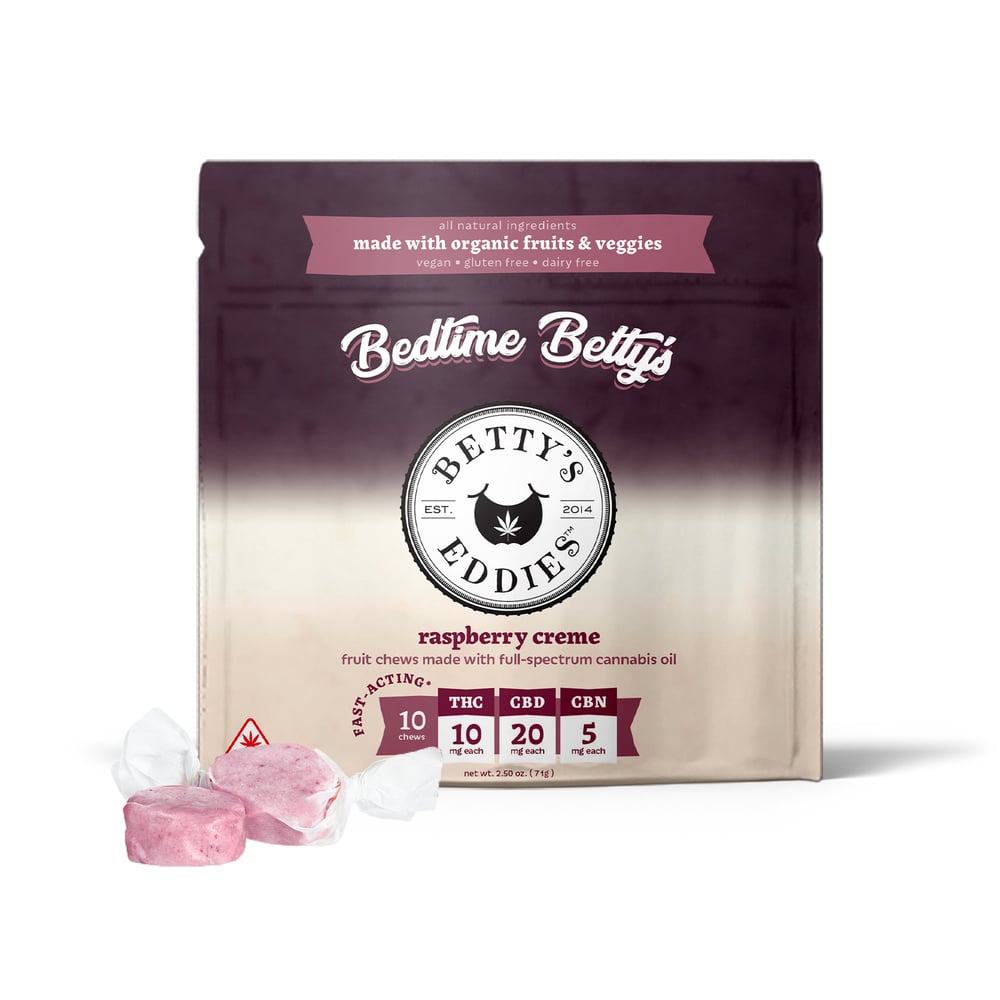 Bedtime Betty’s Raspberry Creme [10pk] (100mg THC/200mg CBD/50mg CBN) Sleep Fruit Chews
