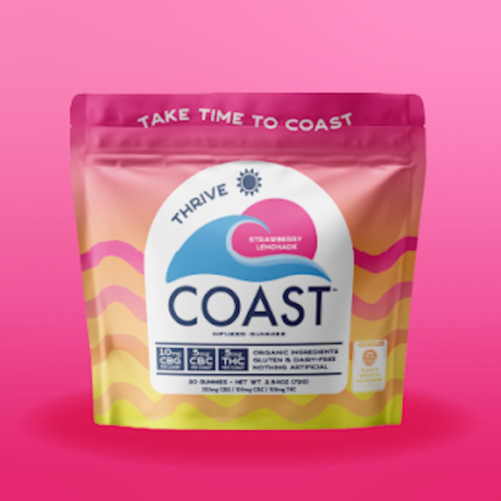 Coast - Strawberry Lemonade (Thrive) 10:5:5 CBG:CBC:THC Organic Gummies (100mg 20pk)