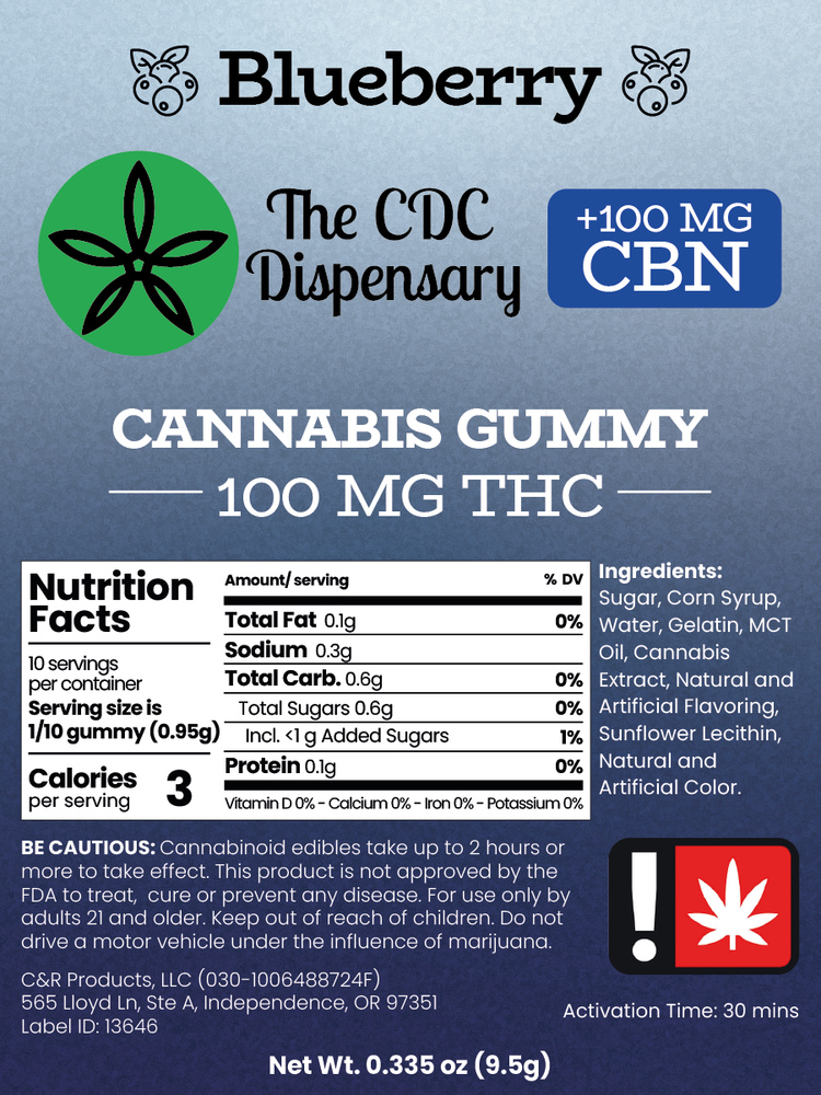1:1 Blueberry [1pk] (100mg THC/ 100mg CBN)
