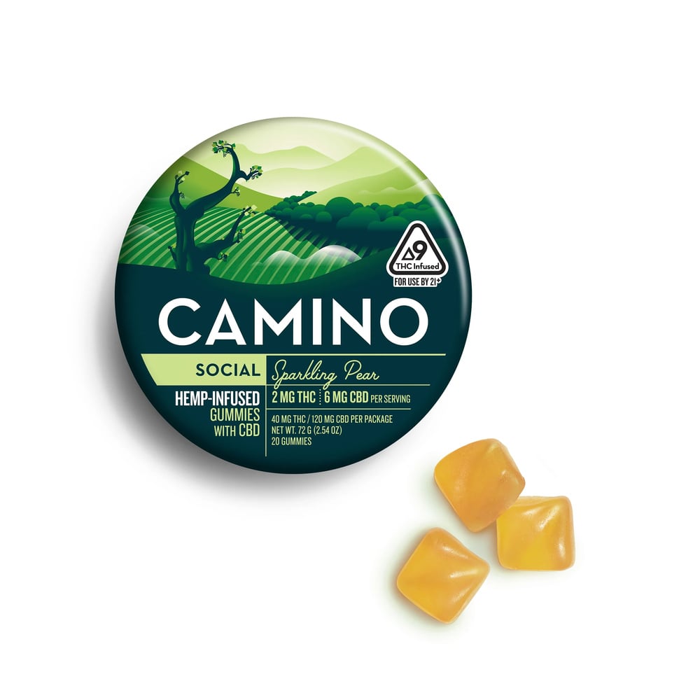 Camino - Hemp Derived - Sparkling Pear 2mg THC 6mg CBD Gummies 20pk