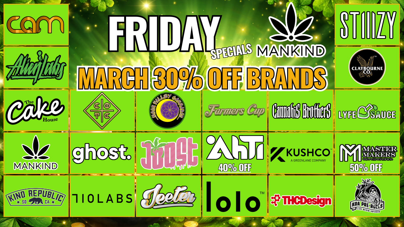 FRIDAY - 30% OFF SELECT BRANDS  special