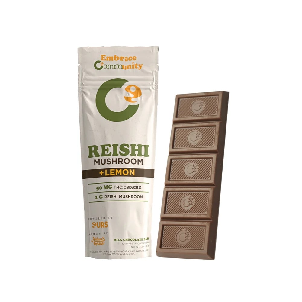 Natures Grace & Wellness | Chocolate Bar 50 MG | Reishi Mushroom Lemon Mile Chocolate