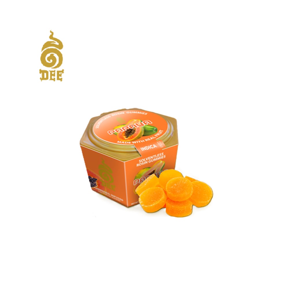 PAPAYA 1:1 THC:CBD 100MG 10 PACK SOLVENTLESS ROSIN INFUSED GUMMIES