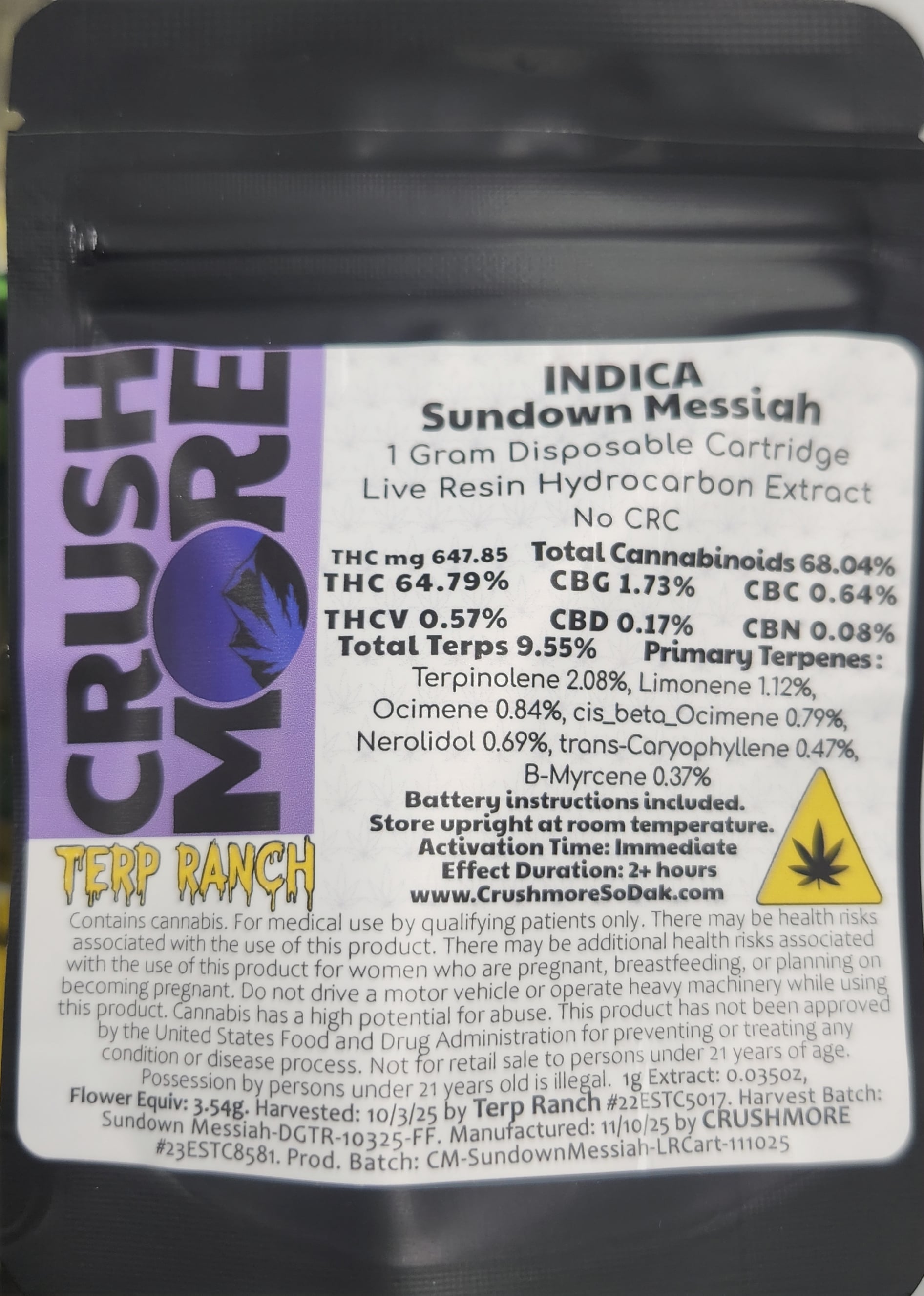 Crushmore - Sundown Messiah - [1g] Live Resin Dispo - Indica