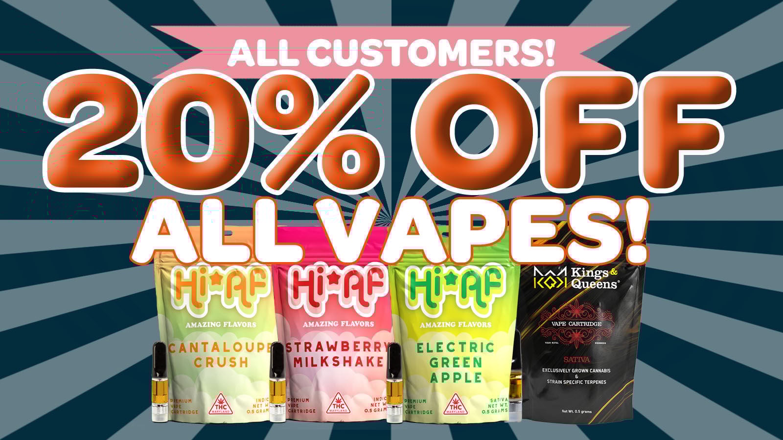 20% OFF ALL VAPES! special