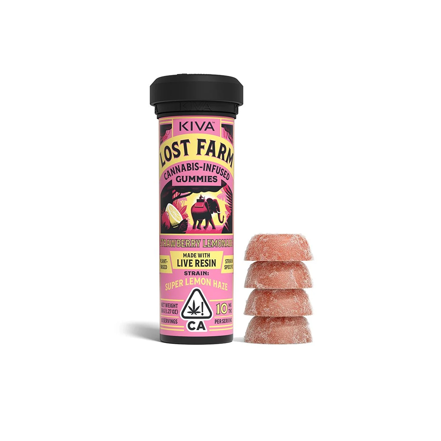 10mg Lost Farm 'Super Lemon Haze x Strawberry Lemonade' Live Resin Gummies 100mg THC total