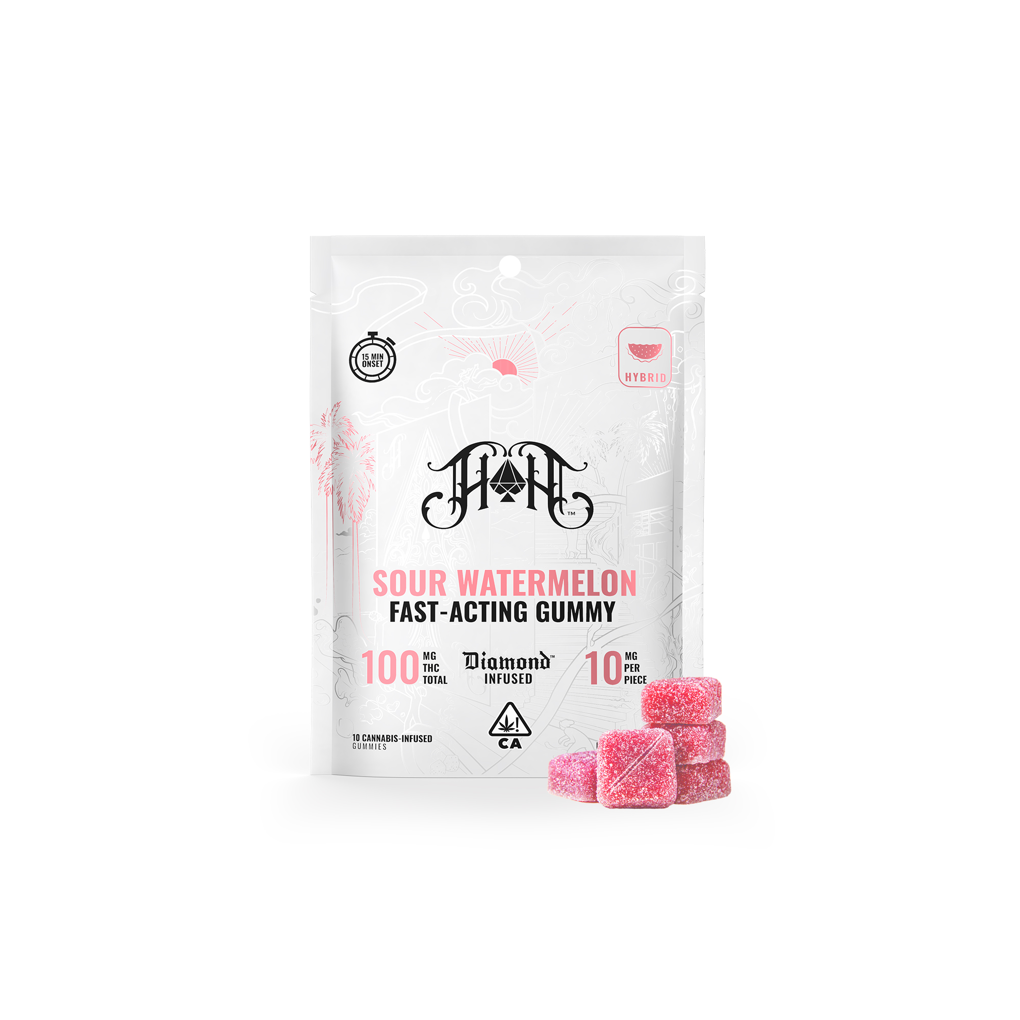Sour Watermelon | Hybrid - Fast-Acting Gummies - 100mg THC