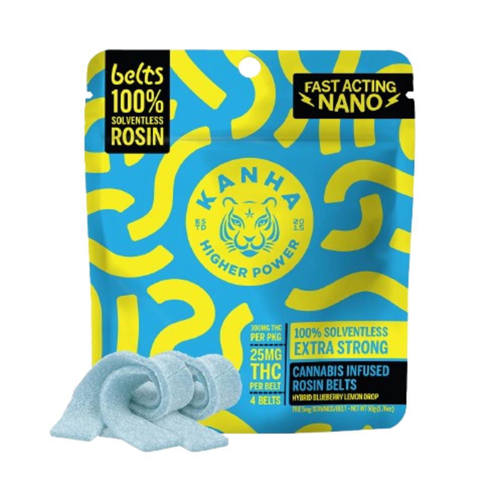 KANHA | Solventless Live Rosin Belts | Blueberry Lemon Drop | 100mg THC | 4-pack