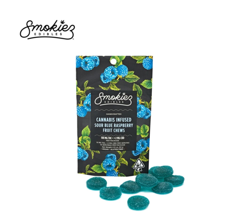 SOUR BLUE RASPBERRY 100MG 10 PACK FRUIT CHEWS