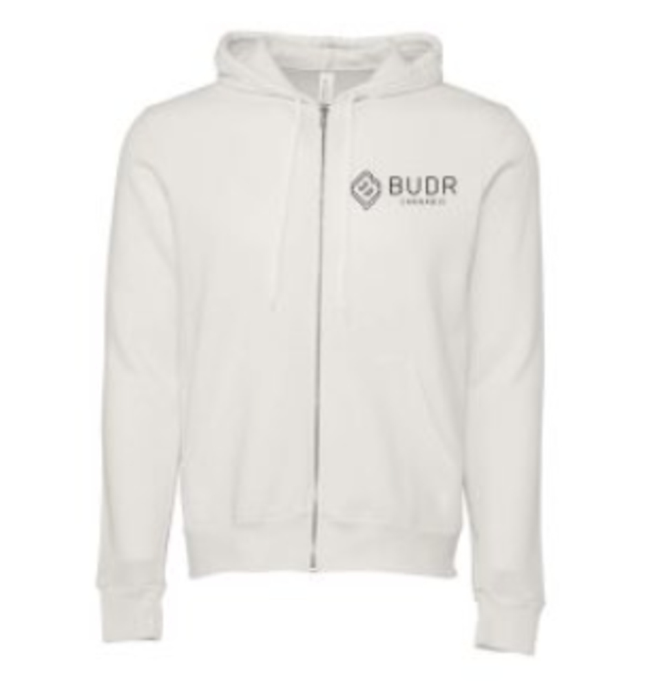 Budr Zip-Up White Hoodie- 2XL