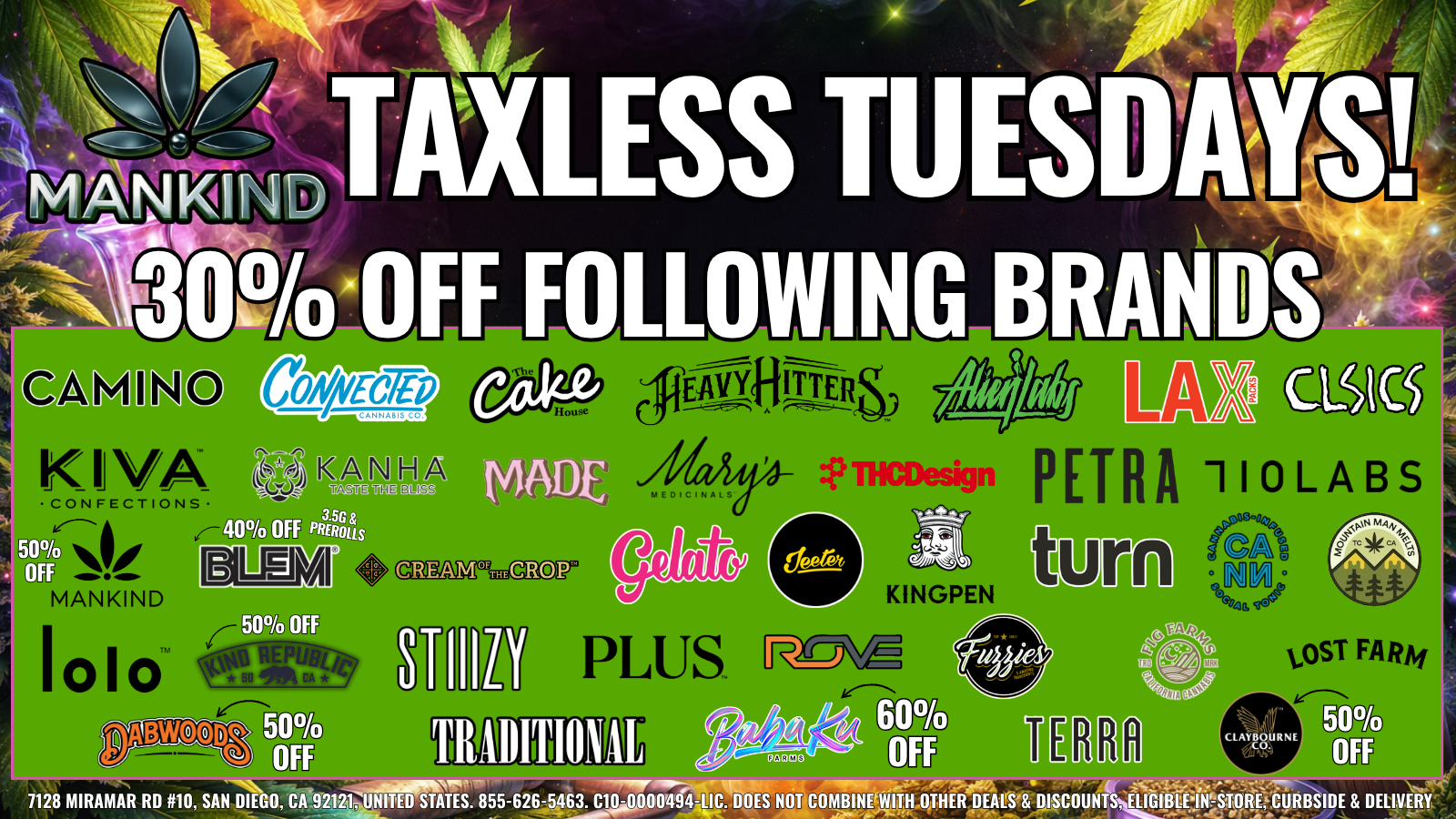 TAXLESS TUESDAY- 30% OFF SELECT BRANDS special
