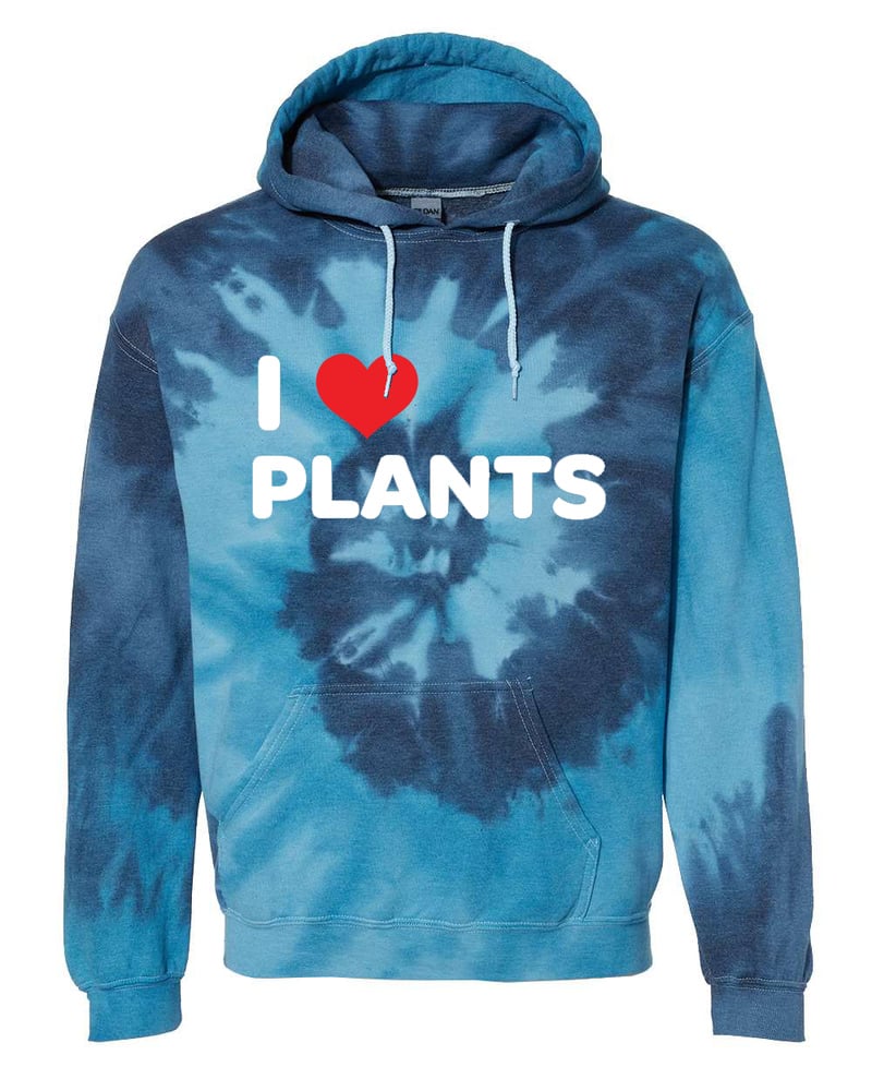 Blue Tie-Dyed Hoodie - "I Love Plants" (XL)