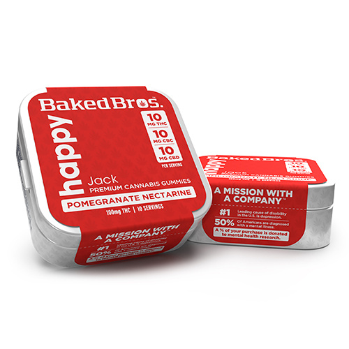 Baked Bros Happy: 100mgTHC : 100mgCBD : 100mgCBC : Pomegranate Nectar Gummies (Jack Herer) (10pk)