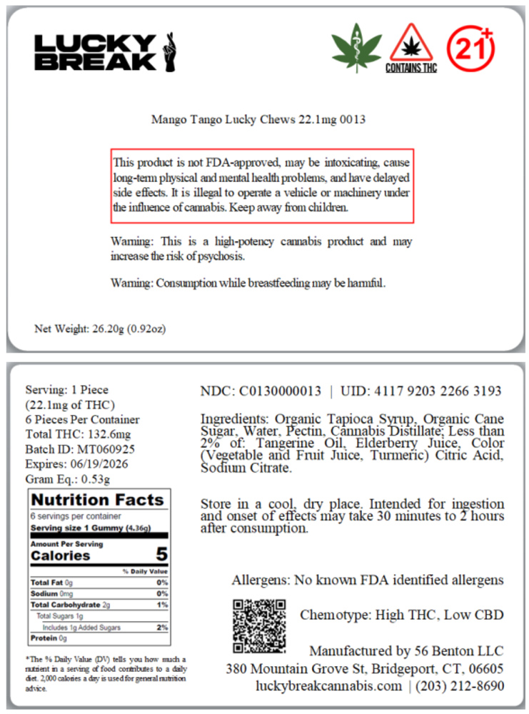 LB Mango Tango Lucky Chews 132.6mg H 00013 6pk