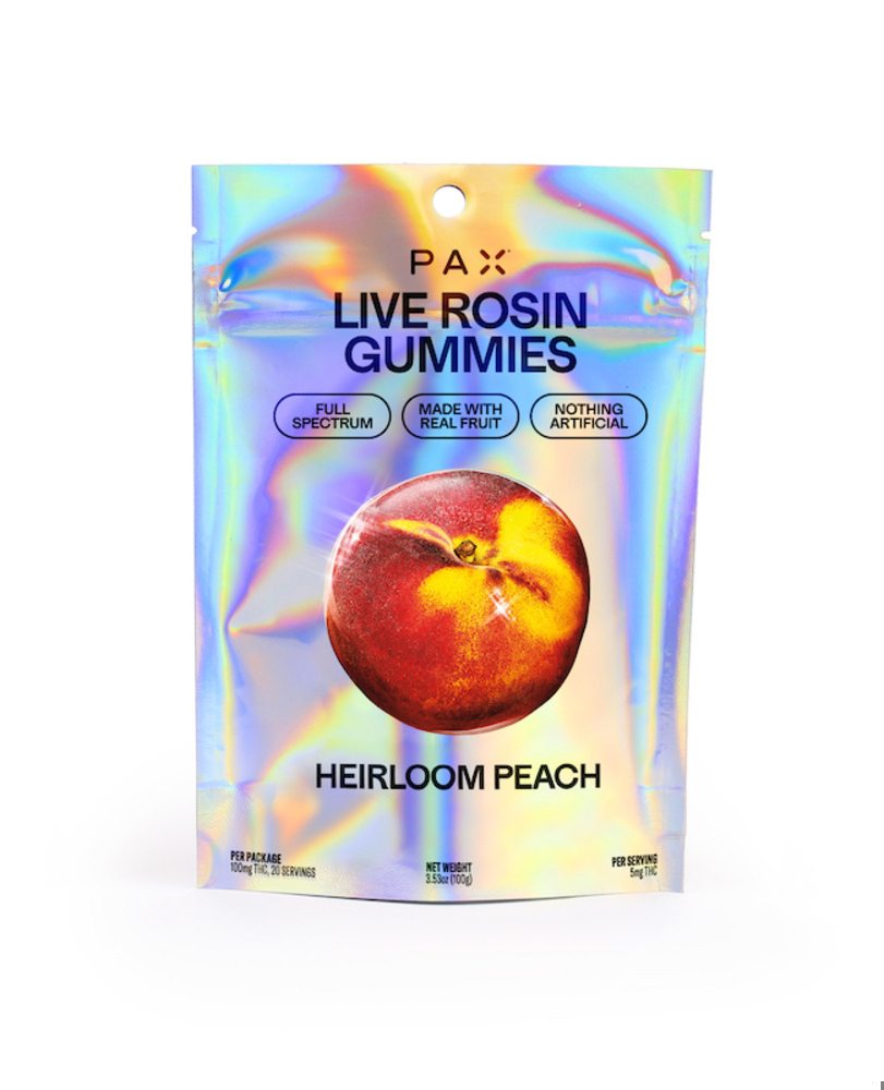 Shop PAX - Heirloom Peach Hybrid Live Rosin Gummies (100mg 20pk