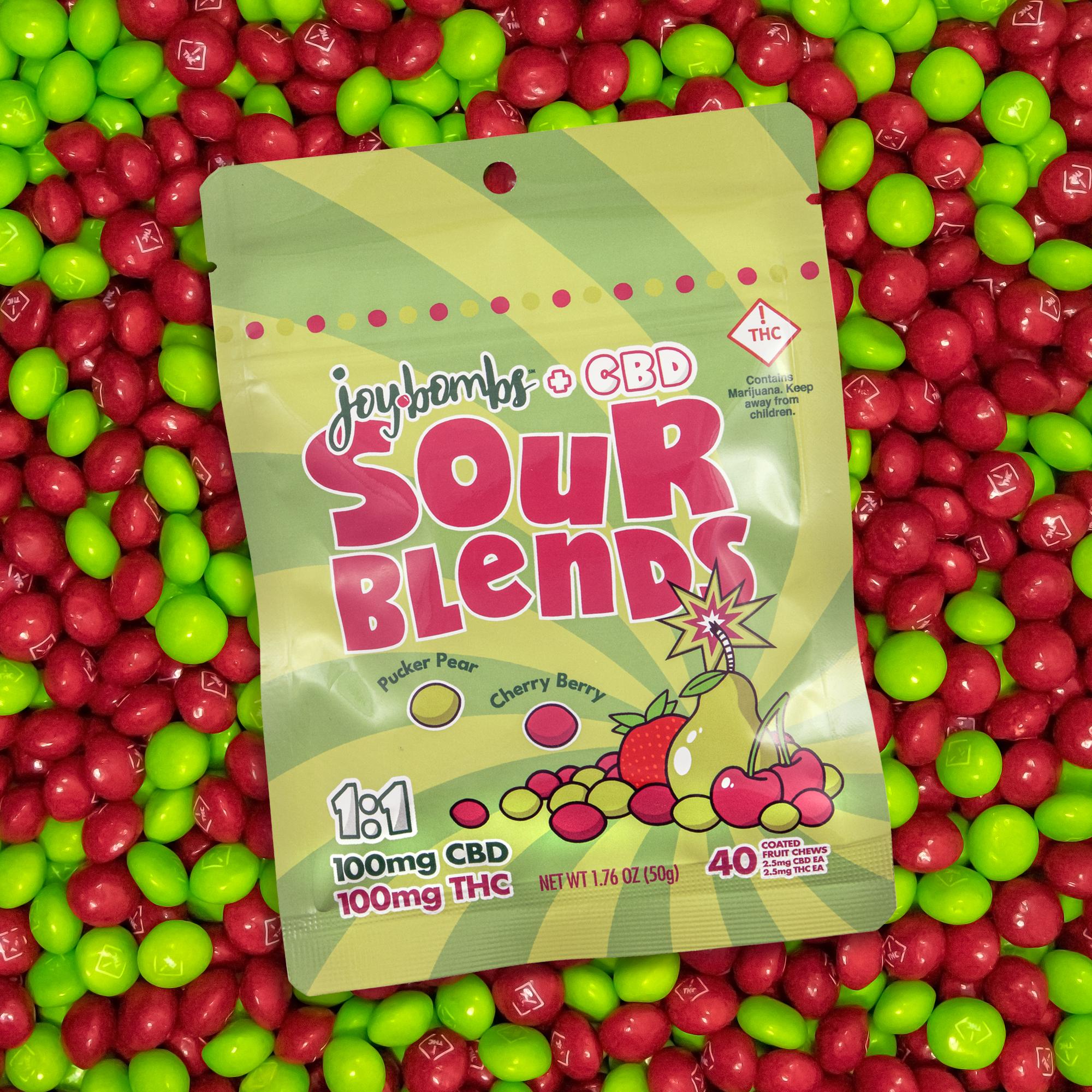 Joy Bombs + CBD 1:1 Sour Blends - 100mg THC (40pk / 2.5mg THC & 2.5mg CBD ea) Joy Bombs + CBD 1:1 Sour Blends - 100mg THC (40pk / 2.5mg THC & 2.5mg CBD ea)