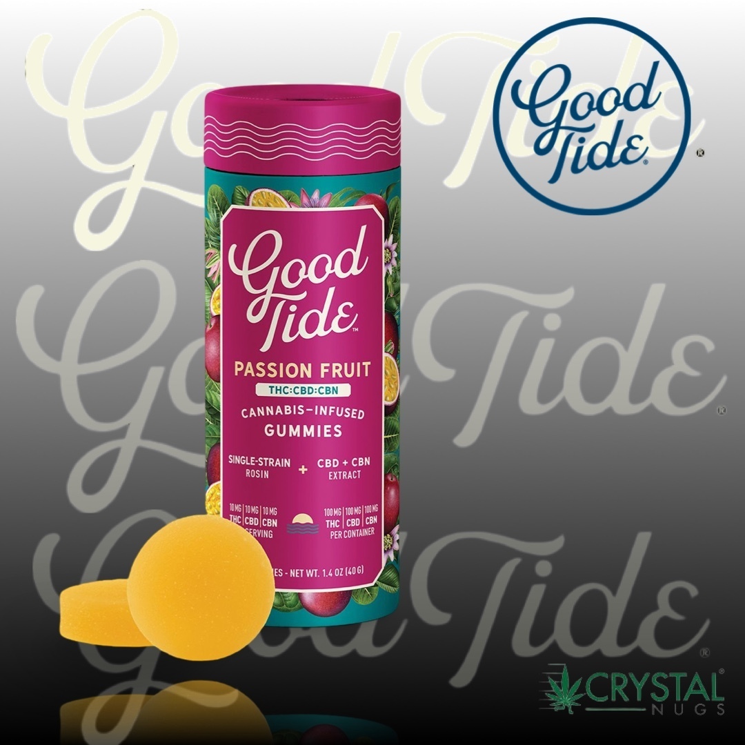 Good Tide - Passionfruit 1:1:1 CBD   CBN Single-Strain Rosin Gummies - Indica
