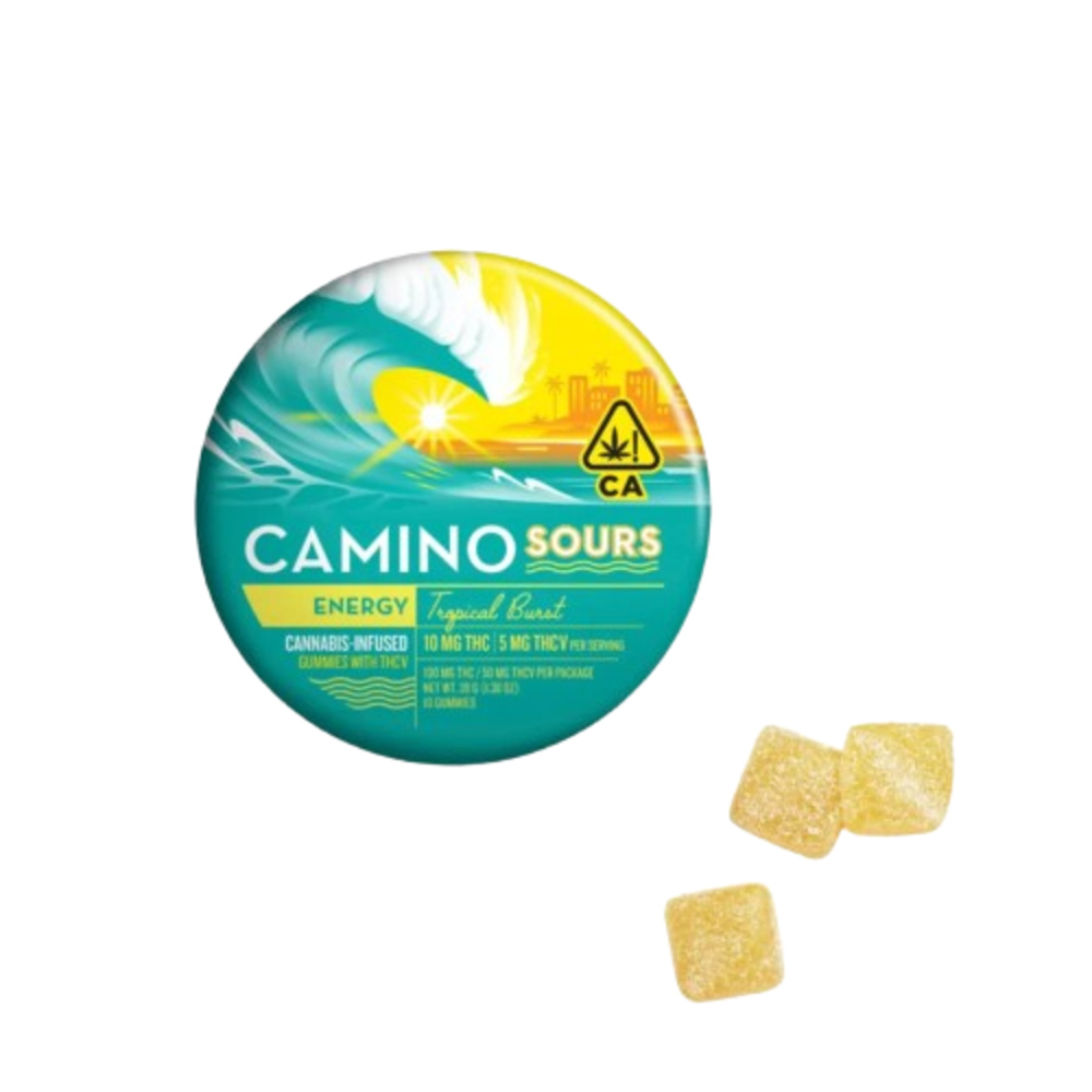 10mg : 5mg THCV Camino Sours 'Energy' Tropical Burst Gummies 100mg THC and 50mg THCV total
