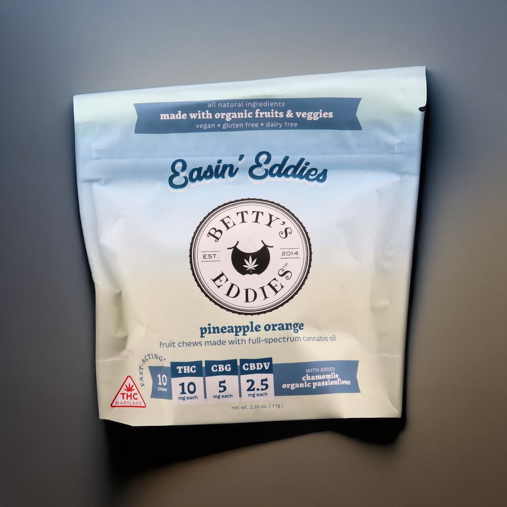 Easin’ Eddies Pineapple Orange [10pk] (100mg THC/50mg CBG/25mg CBDV) Stress Relief Fruit Chews